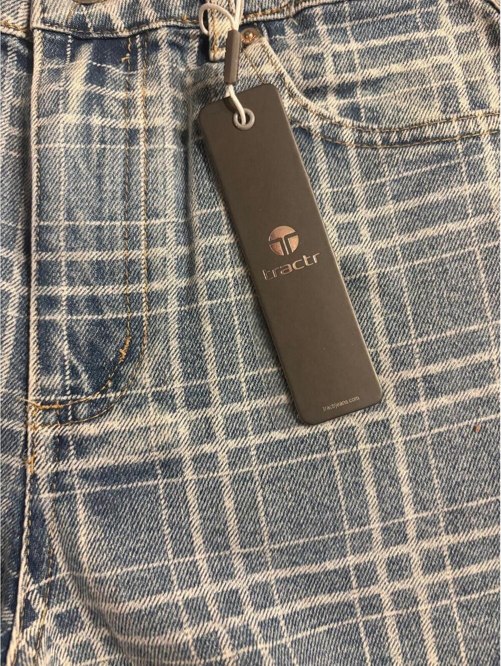 Tractr Plaid Denim Shorts High Rise Size 00 24 NWT Slim Fit Trendy Check Print - Picture 2 of 8